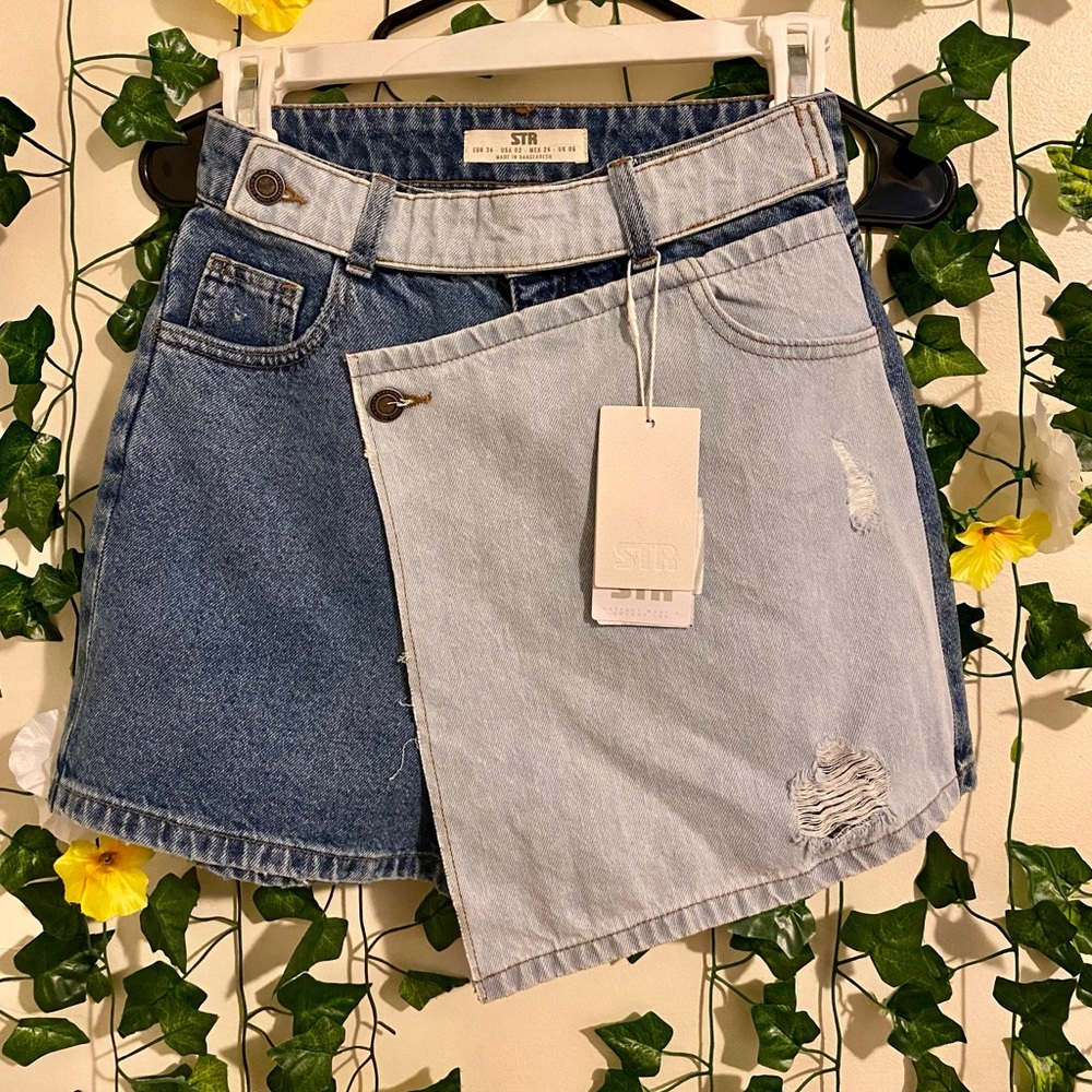 Stradivarius Denim Patchwork Skort *NEW W TAGS*